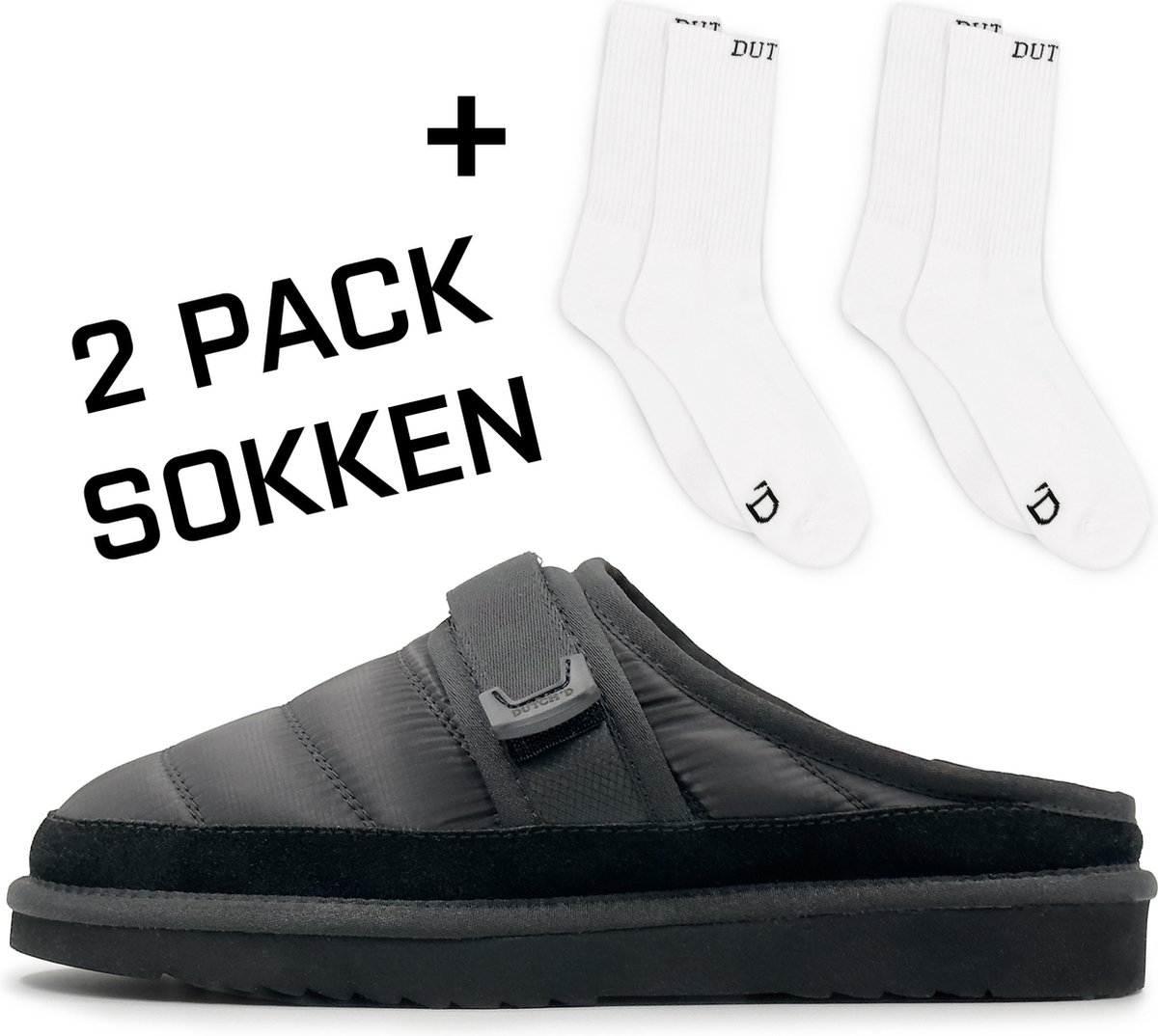 Dutch'D ® - Luxe pantoffel + Set sokken! - Sloffen - Designer - Ease Mule zwart - Maat 42 - Echt wol! - Heerlijk warm - Ook voor buiten