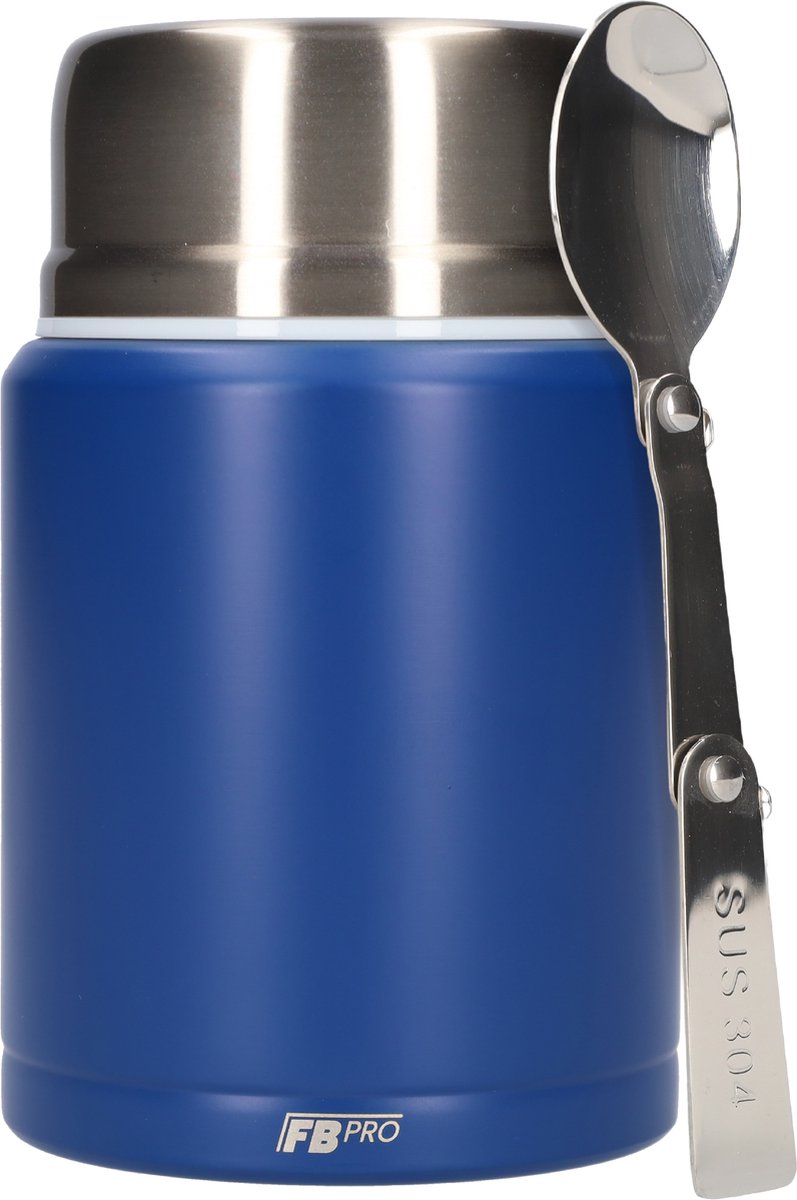 Thermos Voedselcontainer met Lepel - Thermoskan - Thermosfles - Voedsel container voor soep, noodles, babyvoeding, havermout, ijs en meer! - Yoghurt beker to go - Thermosbeker voor het meenemen van eten - Blauw - 450ml