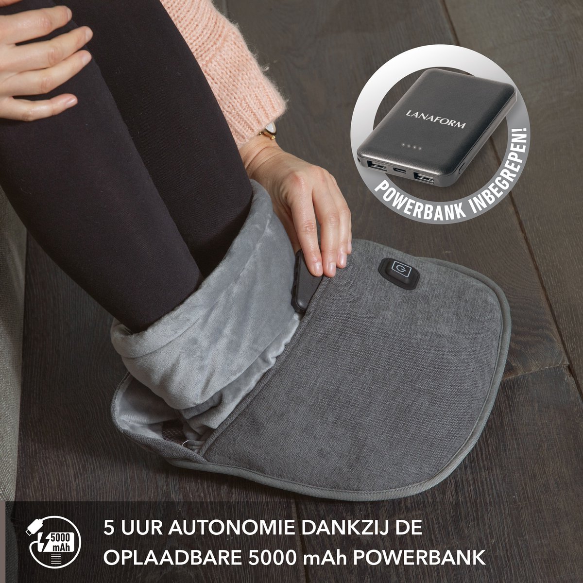 Lanaform - Graphene Foot Warmer - Elektrische Voetwarmer Draadloos - Verwarmde Voetenzak Grafeen - Warmte Voeten Winter Kantoor - Draagbare Batterij 5000mAh - 3 Intensiteiten - Ultra Zachte Fleece - Thuis Sofa Comfort – foto 4