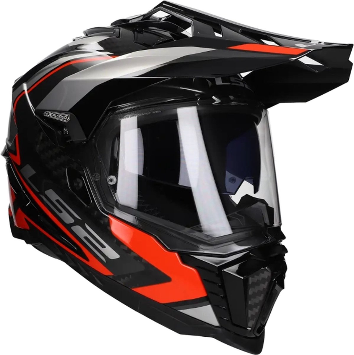 LS2 Helm Explorer Frontier Carbon zwart / rood Maat L