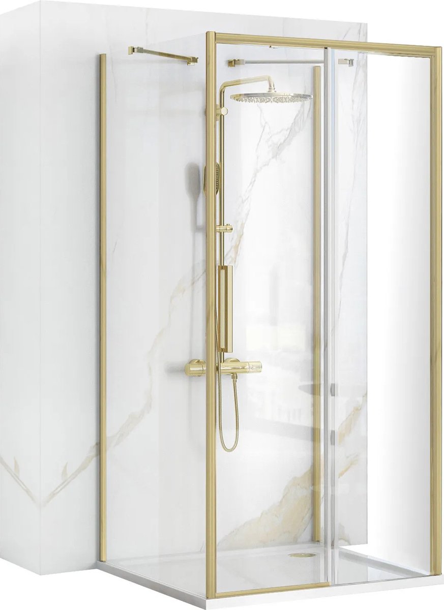 Rea Rapid Slide Brush Gold 100X80 - 195 cm - U-Douchecabine - Rechthoek - Geborsteld Goud
