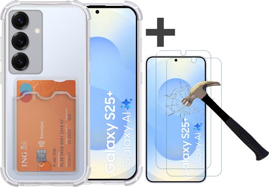 Coque avec 2 Protecteurs d'écran pour Samsung Galaxy S25 Plus Coque avec porte-cartes Coque antichoc en Siliconen - Arara Backcover - Transparent
