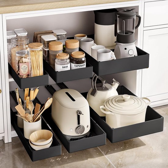 Tiroirs Gohh - Set de 3 Rangement pour sièges-auto d'armoires de cuisine - Organisateur d'armoires - Zwart