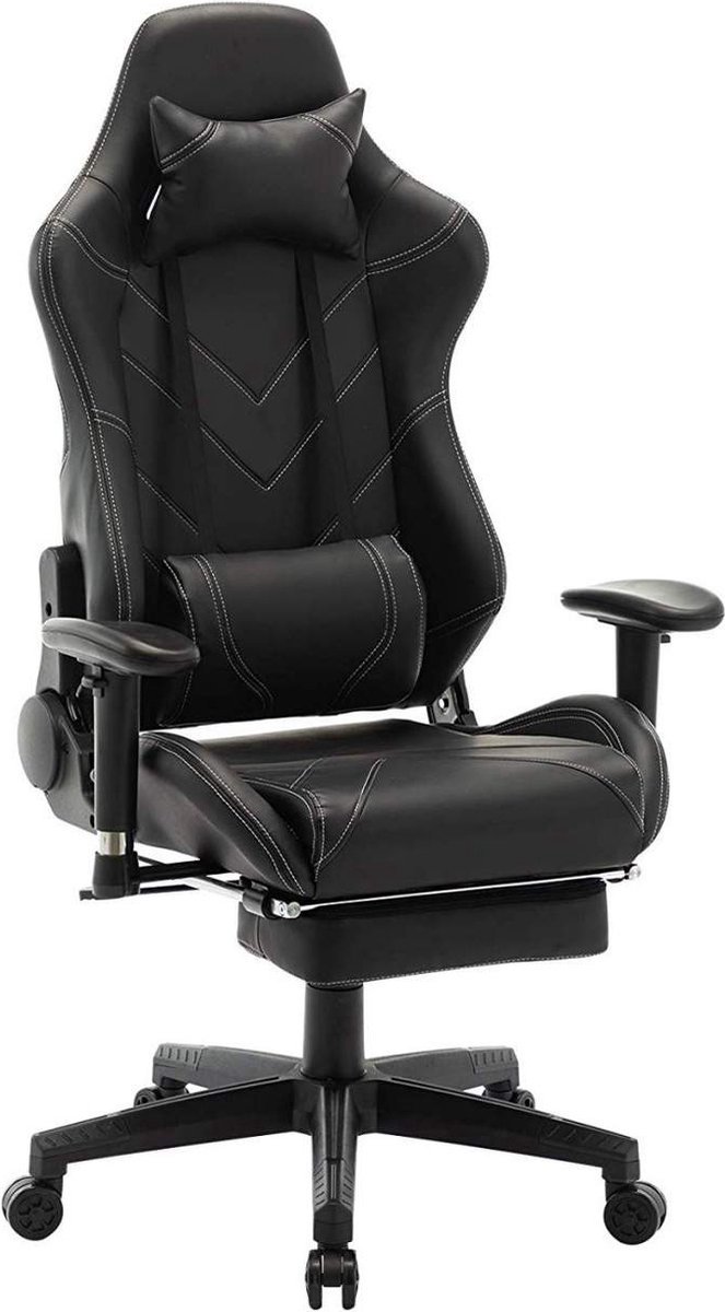 Gaming Stoel - Zwart Kunstleer - Ergonomisch - Verstelbaar - Met Voetsteun