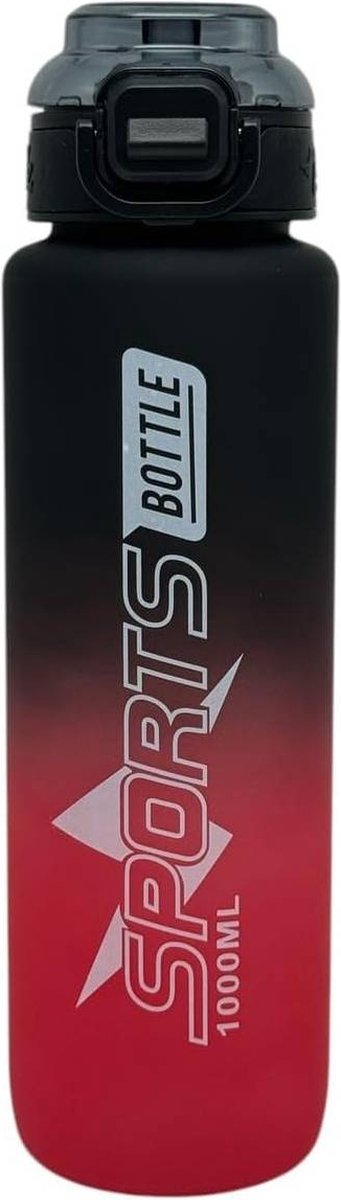 Pluto® - Drinkfles Met Rietje - Motiverende Tijd Marker - BPA-Vrij - Lekvrij - Waterfles perfect voor school, Office, Sporten, Fietsen -1 Liter - Rood en Zwart