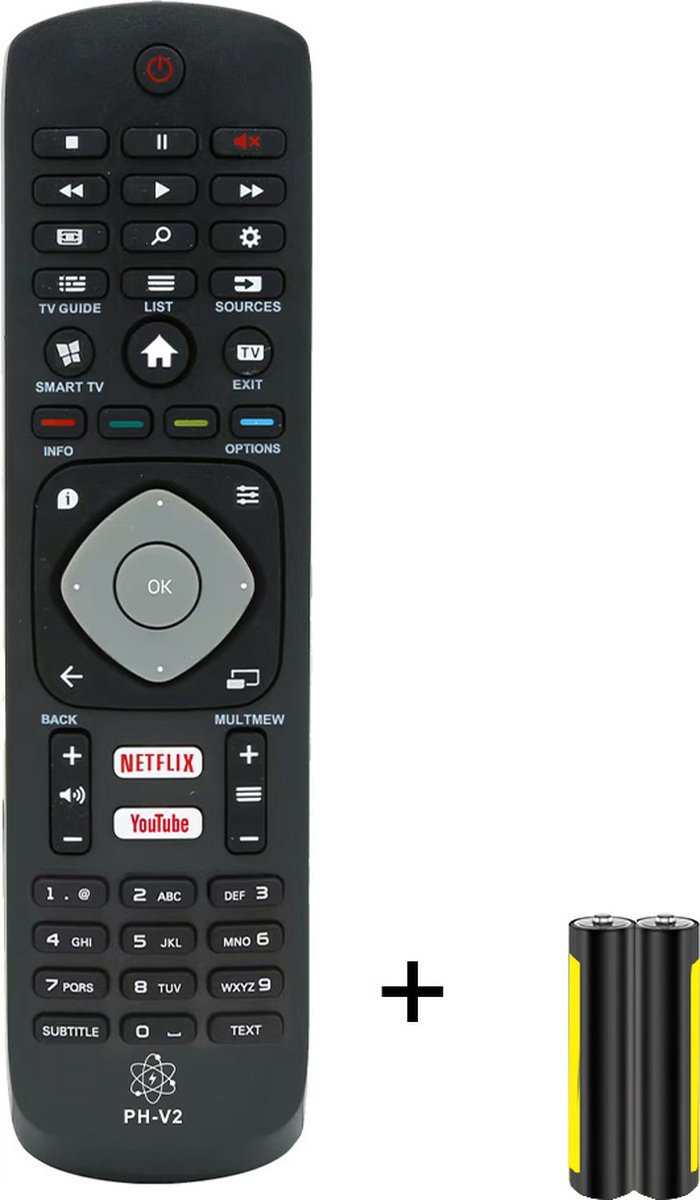 Slimtron Universele Philips Afstandsbediening – Geschikt voor alle Philips Smart TV’s – Met Netflix & YouTube Sneltoetsen – inclusief 2* AAA Batterijen