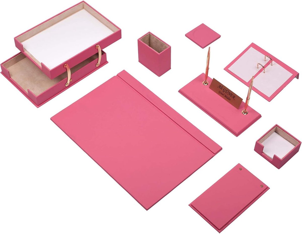 Lederen bureau Set -ROZE - Bureau accessoires Set - 10 Accessoires - Office Desk Organizer Set - handgemaakte lederen bureau set - Manager Gift