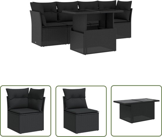 Ensemble de salon en rotin noir avec table réglable, comprenant une chaise d'angle, une chaise et une table.