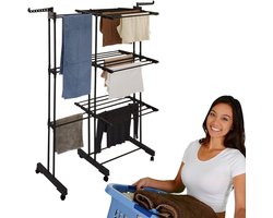 DailySupplies® Droogmolen met Voet voor Camping & Thuis - Wasrek Staand - Droogrek Inklapbaar - Zwart