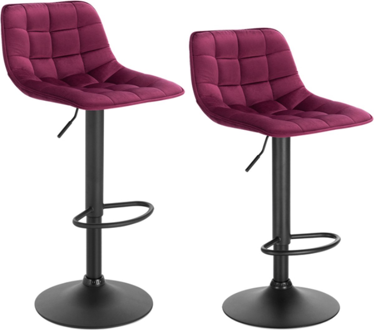 Bolt Edge Velvet Barkrukken - Bordeaux - Ergonomisch - Zithoogte 59-81cm - Set van 2
