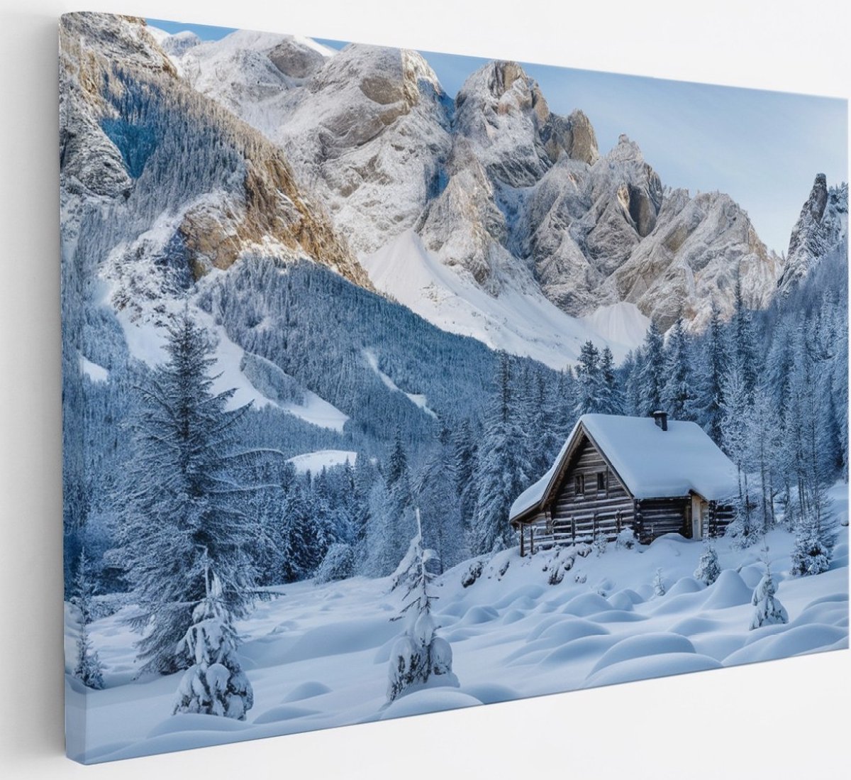 Saammp Canvas Schilderij -Besneeuwd Huis - Landschap - Natuur - 30x20 - Foto op canvas - Wanddecoratie - Muurdecoratie Woonkamer - Slaapkamer decoratie - Canvas Print Multicolor