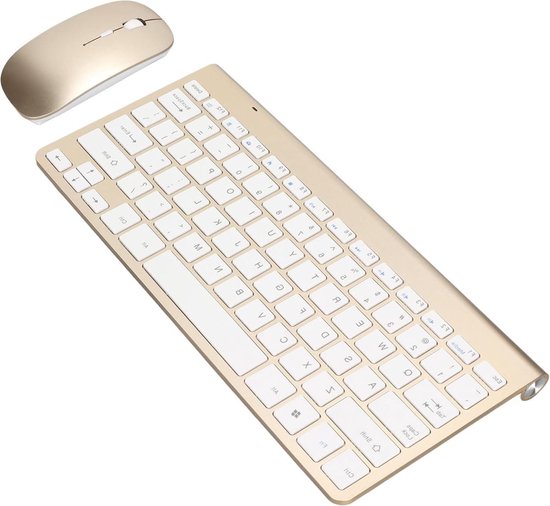 Draadloze Toetsenbordmuiscombinatie, Ultradunne 2,4 GHz-toetsenbord en Muis met 78 Toetsen voor Laptop Desktop(goud Draadloze Toetsenbordmuiscombinatie, Ultradunne 2,4 GHz-toetsenbord en Muis met 78 Toetsen voor Laptop Desktop(goud