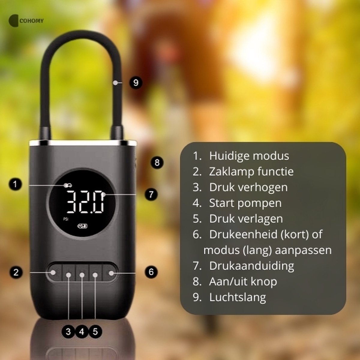 CoHomy Elektrische Fietspomp - Bandenpomp Scooter Motor Auto thumbnail 6