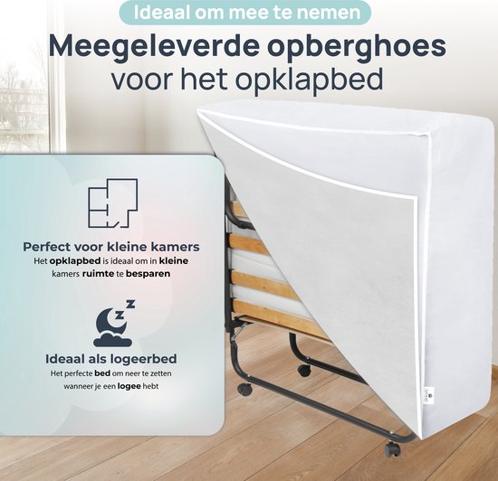 Troonz® Opklapbed One Deluxe 90x200 cm – Logeerbed | Eenpersoonsbed | Vouwbed met Matras & Lattenbodem | Incl. Beschermhoes