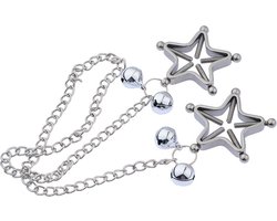 Nooitmeersaai - Stervormige tepelklemmen met schroef en ketting - Metaal - Schroeven - incl. ketting en gewichten