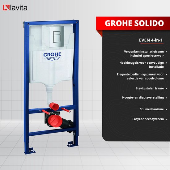 Réservoir intégré Ensemble WC complet Grohe Solido 39069000 - WC encastré WC suspendu WC suspendu Brava Noir - Plaque de commande EVEN 4en1 Chrome - Élément mural frontal - Système d'installation