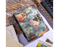 Boutique Trukado - Leren Dagboek voor Reisliefhebbers Wereld Kaart 18x13cm - Handgemaakt - Leren Journal Wereld Kaart - Leren reisboek