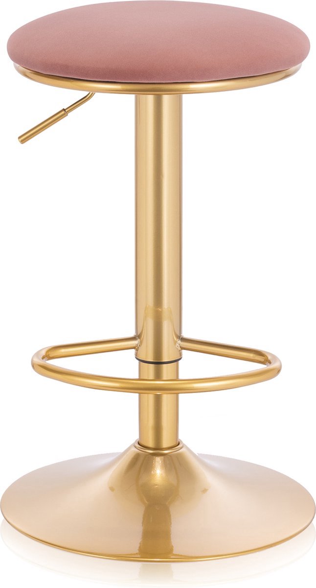 Bolt Edge Luxe Barkruk - Velvet - Roze/goud - Zonder rugleuning - Verstelbaar - 38x(61-82)cm