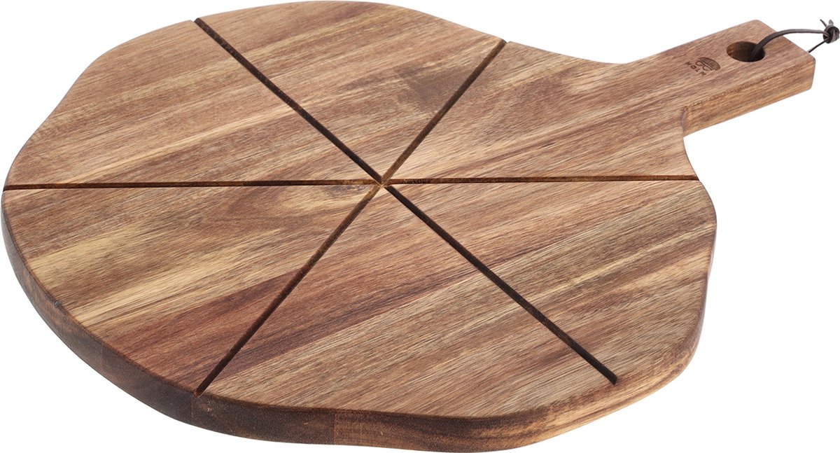 HOLM Pizzasnijplank met Handvat – Houten Serveerplank met Rillen voor Gelijke Pizzapunten – Ideaal voor Pizza & Tapas – Acaciahout – FSC Gecertificeerd – 44 x 36 x 1,9 cm – Hout