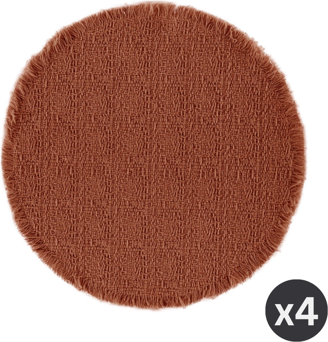 Tiseco - Placemat LINA - SET/4 - boho - stof - Dia 38 cm - Rond, roodbruin