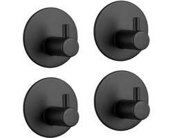 Knaak Ronde Handdoekhaakjes Set - Zelfklevend - 4 Stuks - RVS - Mat Zwart - Wandhaakjes Badkamer Keuken