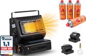 SMH LINE® Gaskachel - Draagbare - 2 in1 - Camping gaskachel - Kacheltje - Incl. 4x Gasflessen en Rooster