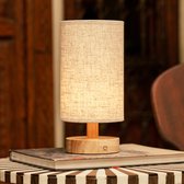 Tavellio Ben Oplaadbare Tafellamp – H30 – Hout & Linnen – Tot 100 branduren – Lichtbruin