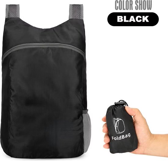 Rugtas - Rugzak - Opvouwbaar Lichtgewicht - Rugzak Heren en Dames Outdoor - Backpacken - Camping - Spatwaterdicht - Schooltas - Wandelen - Reizen - Zwart