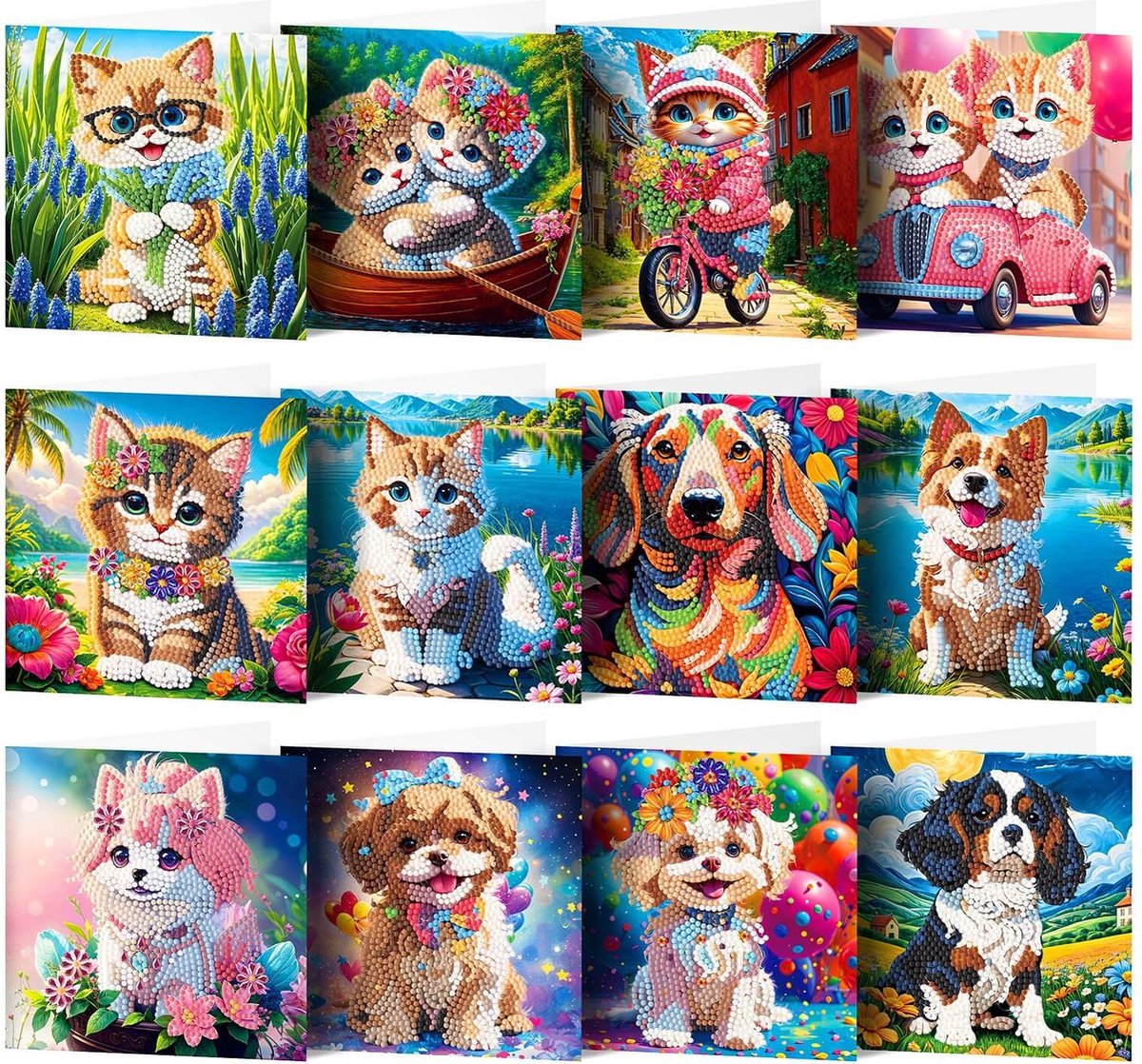 Adorzy Diamond Painting Kaarten – 12 Wenskaarten met envelop - Diamond Painting Volwassenen – Diamond Painting Volledig Pakket