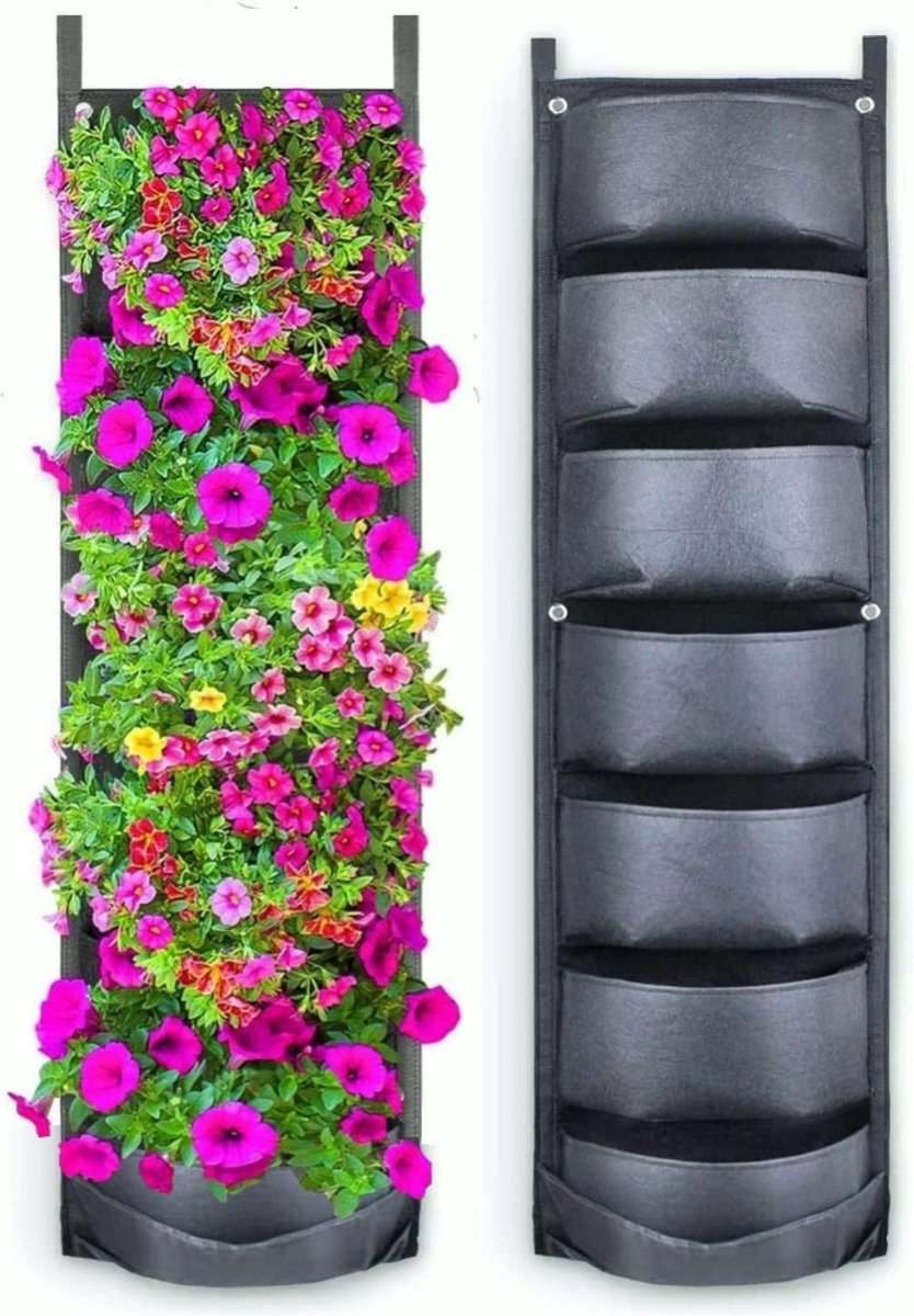 Verticale Tuin met Watersysteem - Verticale Moestuin - Plantenbak – Plantentoren – Moestuinbakken – Kweekbak – 7 Zakken - Zwart – foto 8