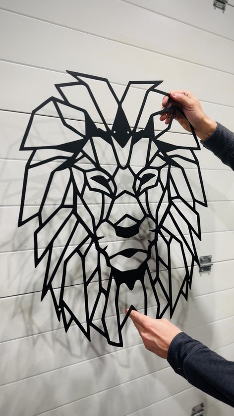 Weterings Store® - Décoration murale industrielle - Tête de lion géométrique - Décoration de salon - Métal - 69x70cm - Revêtement par poudre