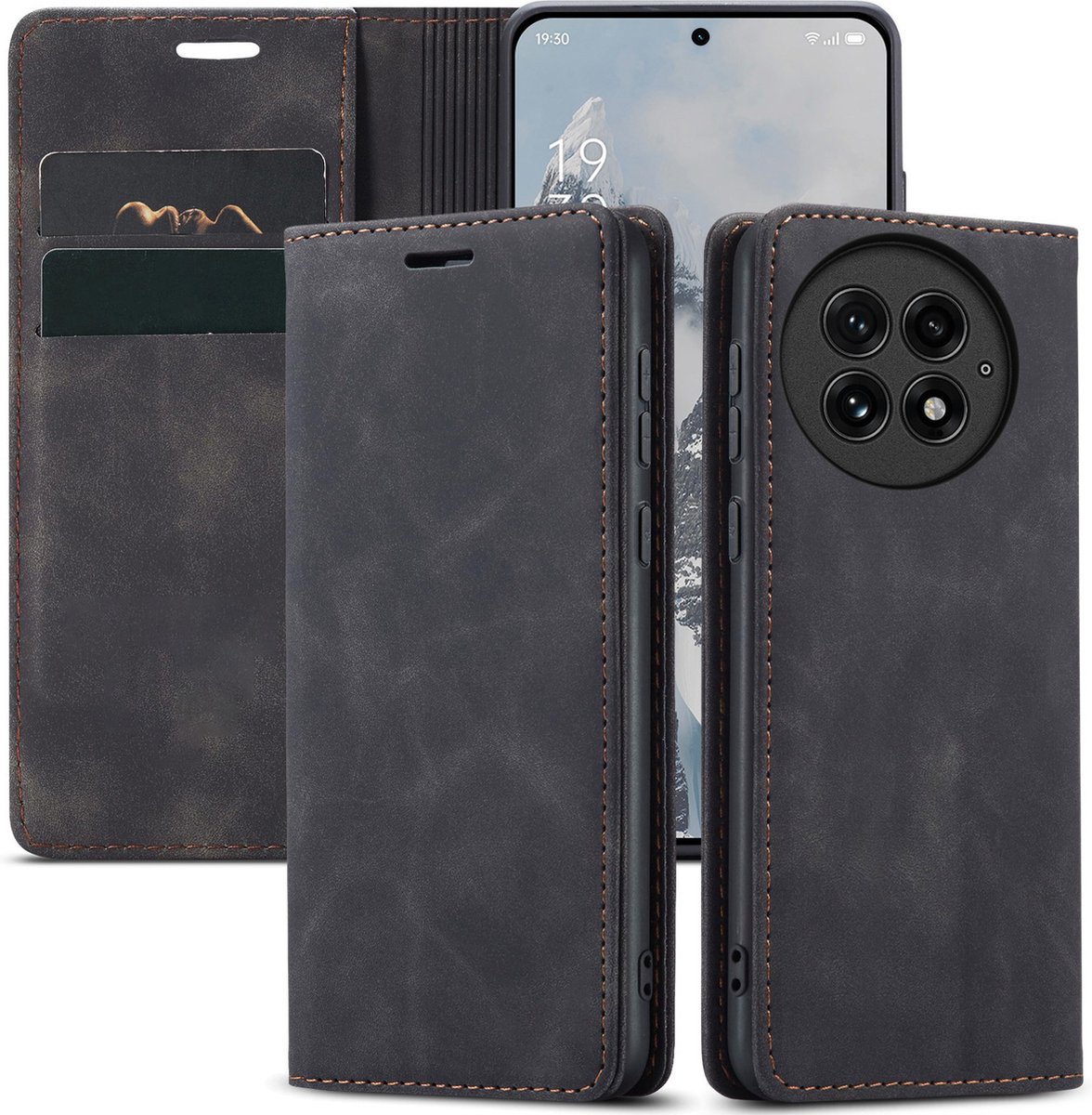 ProGuard OnePlus 13 Wallet Hoesje Vintage Leder Zwart