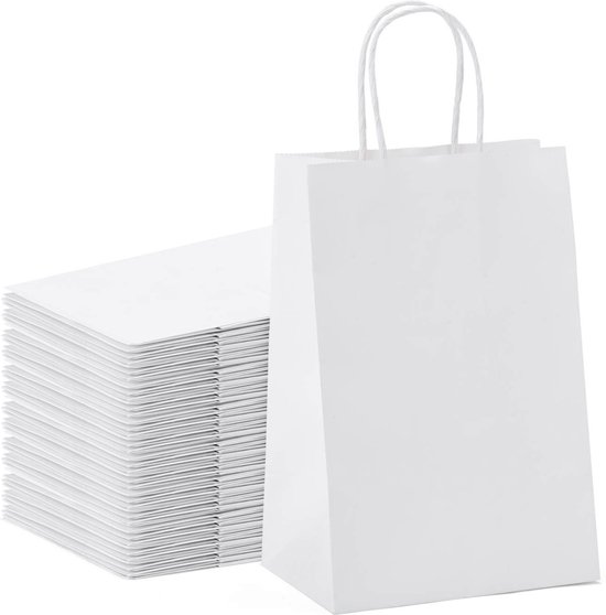 Foto: 10 stks elegante kraft papieren zak met handvatten voor bruiloft verjaardagsfeestje sieraden kleding afmeting 16x22x8cm wit 