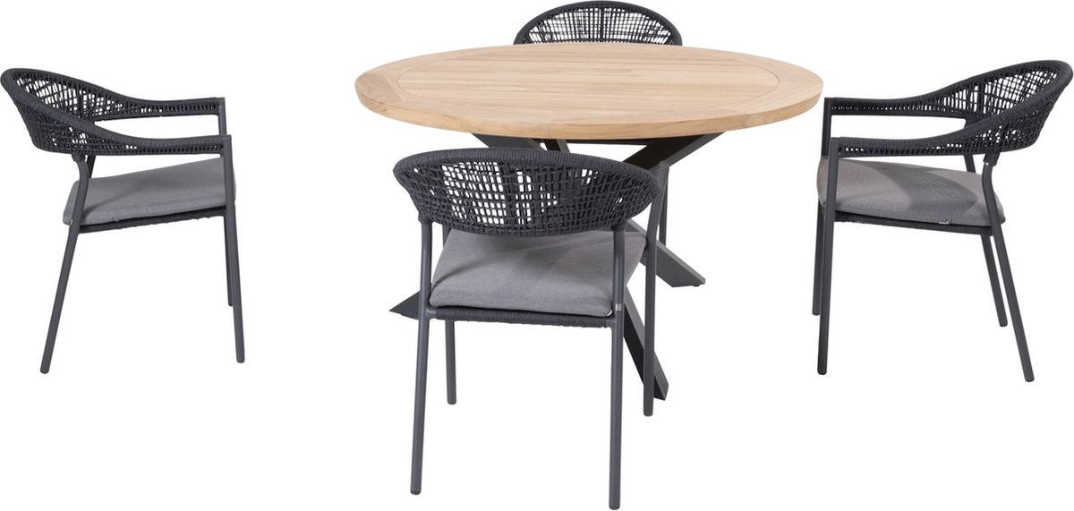 Sienna Prado dining tuinset 130 cm rond 5 delig antraciet teak Taste 4SO