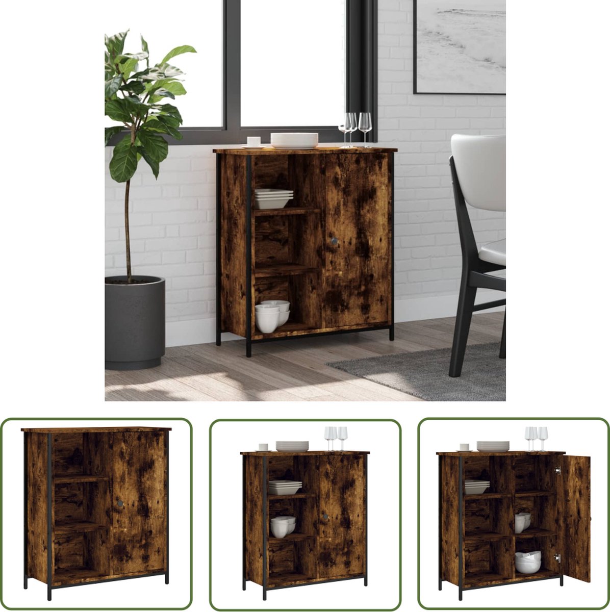 vidaXL Kast - Dressoir - Dressoir 70x30x80 cm bewerkt hout gerookt eikenkleurig - Houten Dressoir - Bruine Dressoir - Vintage Dressoir