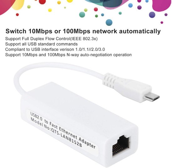 USB2.0 Ethernet-adapter voor Zero 1.3 / W-moederbord Ethernet-adapter Micro- USB Naar RJ45, Ondersteunt 10Mbps N-Way Automatische Onderhandeling