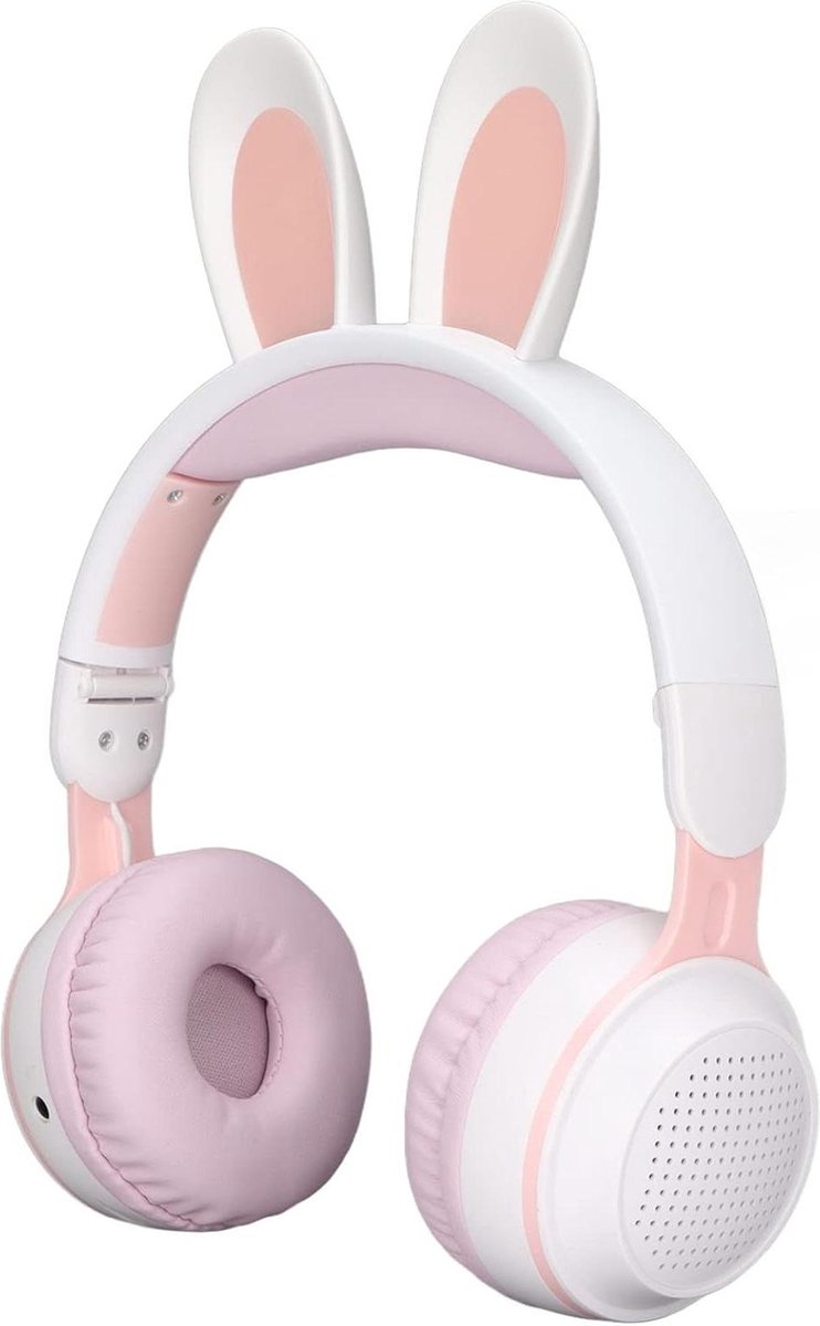 Opvouwbare Bluetooth 5.0-koptelefoon met Microfoon Schattige Konijnenoor Draadloze Over-ear-koptelefoon - Groene Kinderen Tieners - 12 Uur Luistertijd - TF/Aux Ingebouwd - 7 (wit roze) .