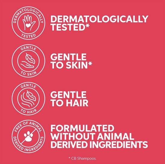 Drie iconen: dermatologisch getest, zacht voor huid en haar, en vrij van dierlijke ingrediënten.