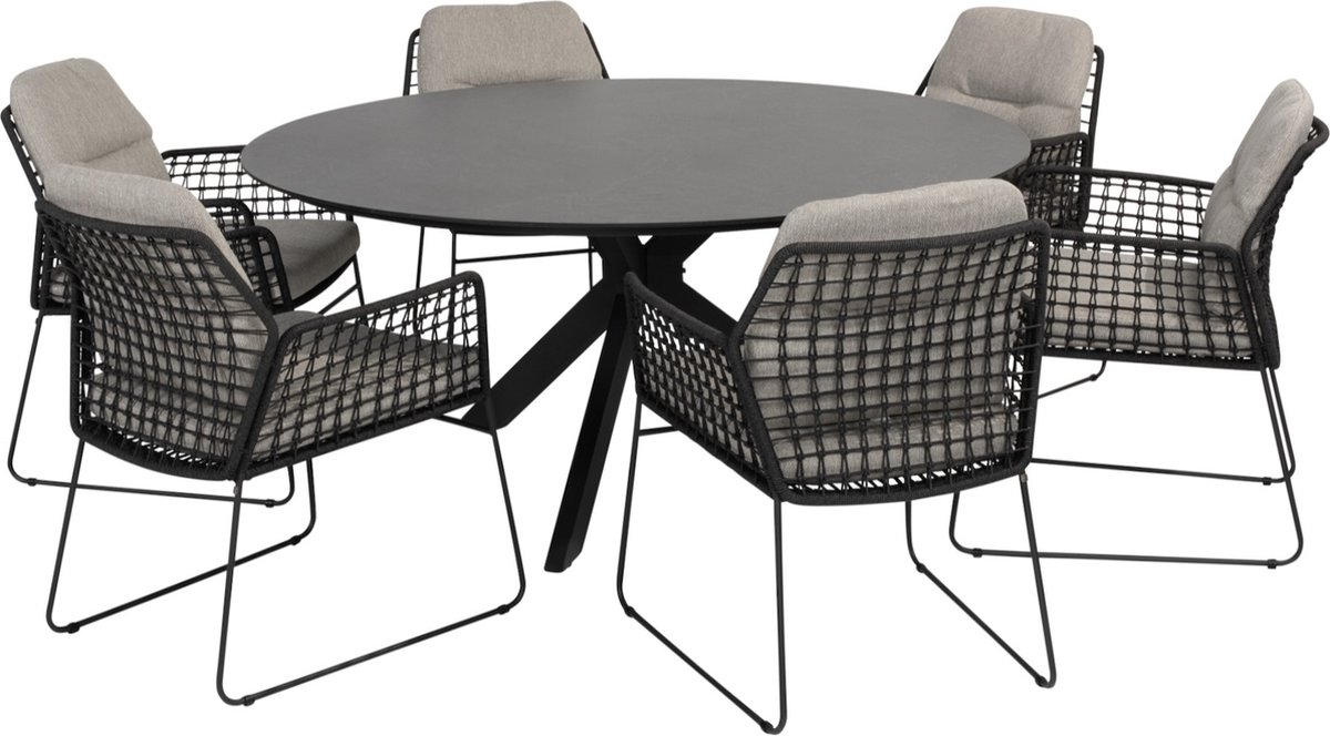 Rhodos Embrace dining tuinset 160 cm rond HPL 7 delig 4 Seasons Outdoor