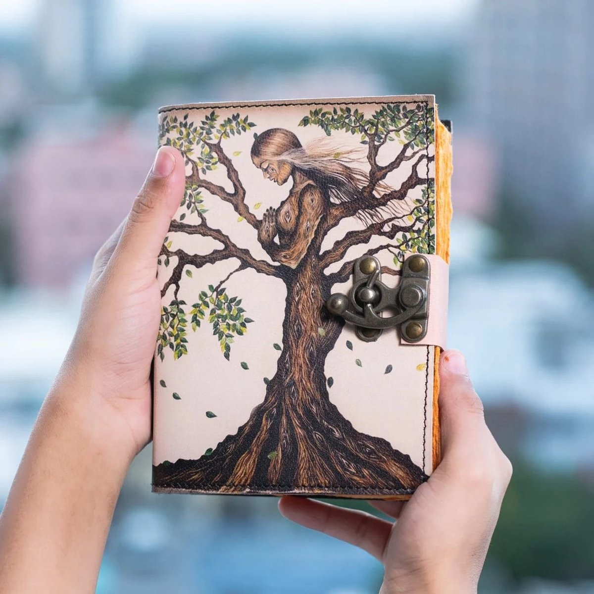 Boutique Trukado - Levensboom Leren Dagboek - 18 x 13cm - Handgemaakt - Leren Notitieboek Levensboom - Leather Journal Tree of Life