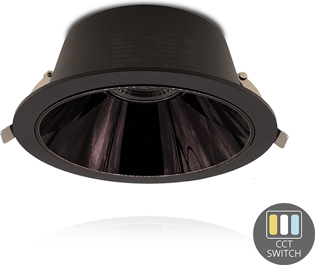OutledTL | LED Downlight Kerber - TriColor - 16 Watt - Zaagmaat 130 -140MM - Zwart