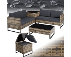 tectake® - Wicker loungezitgroep, tuinmeubelset met bank - Tafel met glazen blad, opbergbox - Weerbestendig - Tuin-, balkon-, terras- of wintertuinmeubels - natuurkleur tectake® - Wicker loungezitgroep, tuinmeubelset met bank - Tafel met glazen blad, opbergbox - Weerbestendig - Tuin-, balkon-, terras- of wintertuinmeubels - natuurkleur