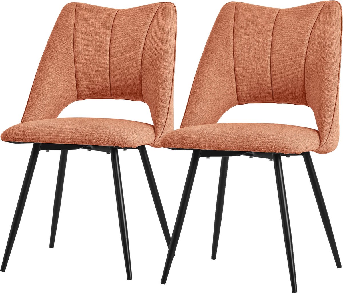 ml-design eetkamerstoelen set van 2 oranje polyester zitting zwarte metalen poten keukenstoelen met rugleuning woonkamerstoelen gestoffeerde stoelen voor eetkamer keuken gestoffeerde armstoelen