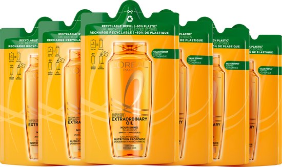 L’Oréal Paris Elvive Extraordinary Oil Shampoo Refill - Voor Droog Haar - Met Marula- en Camelia-olie - Hervulbaar - Navul verpakking - 6x250 ml
