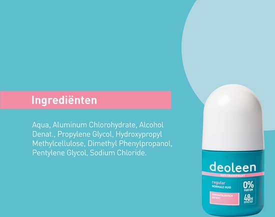 Deoleen Anti-transpirant - Roller Regular - Voorkomt overmatige transpiratie en transpiratiegeur - 48 uur effectief - 0% parfum - Dermatologisch getest - Deodorant - 50 ml