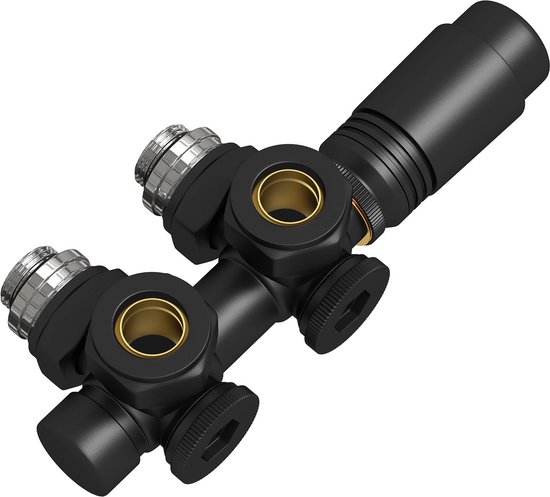 EMKE Radiatorkraan met Thermostaat - 2 in 1 Haaks/Recht Universeel - Midden Aansluitset 1/2" - 15mm & 16mm