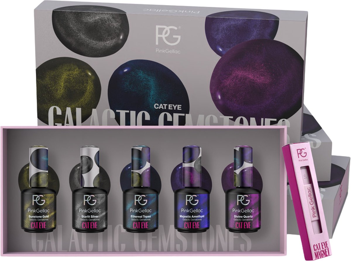 Pink Gellac Cat Eye Collectie Box Galactic Gemstones - Gellac Set van 5 x 15 ml Kleuren Gellak - incl Magneet