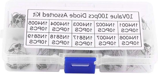 Produktbild von Watris Veiyi Dioden Sortiment – 100 Stück, 10 Typen (1N4001–1N4007, 1N5817–1N5819), In Box