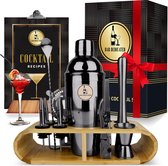 Bar Dedicated Cocktail shaker Set - 16 Delig Zwart - Met Nederlandstalig Receptenboek - Vaderdag Cadeau