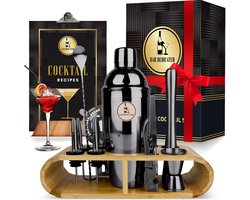 Bar Dedicated Cocktail shaker Set - 16 Delig Zwart - Met Nederlandstalig Receptenboek - Cadeau Image